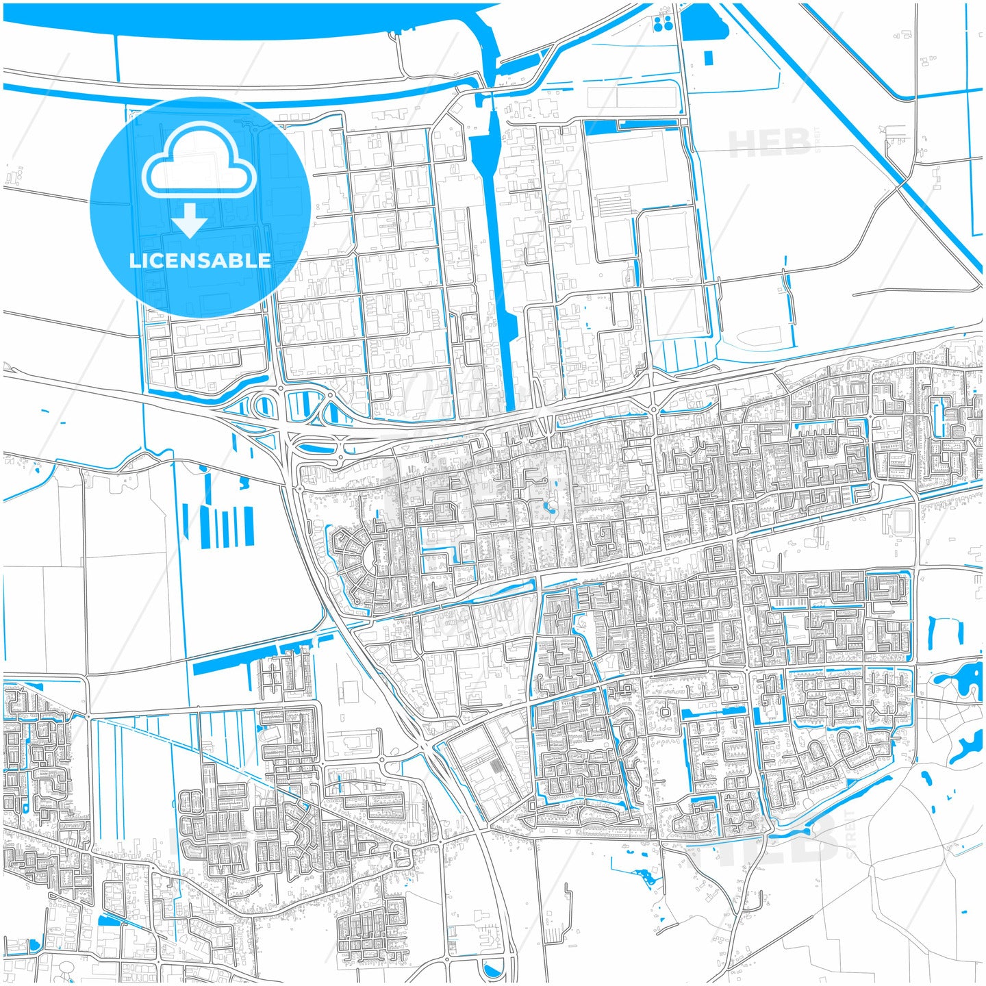 Waalwijk, North Brabant, Netherlands, city map with high quality roads.