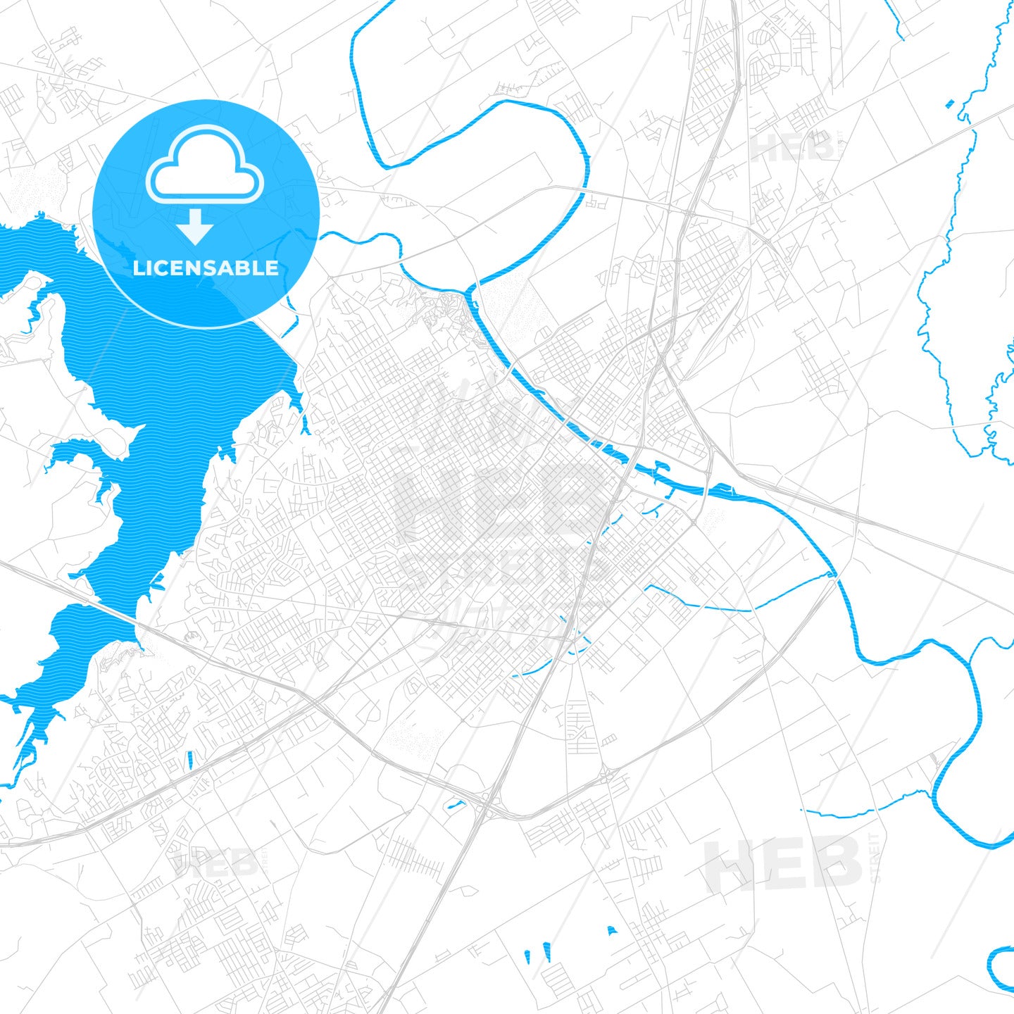 Waco, Texas, United States, PDF vector map with water in focus