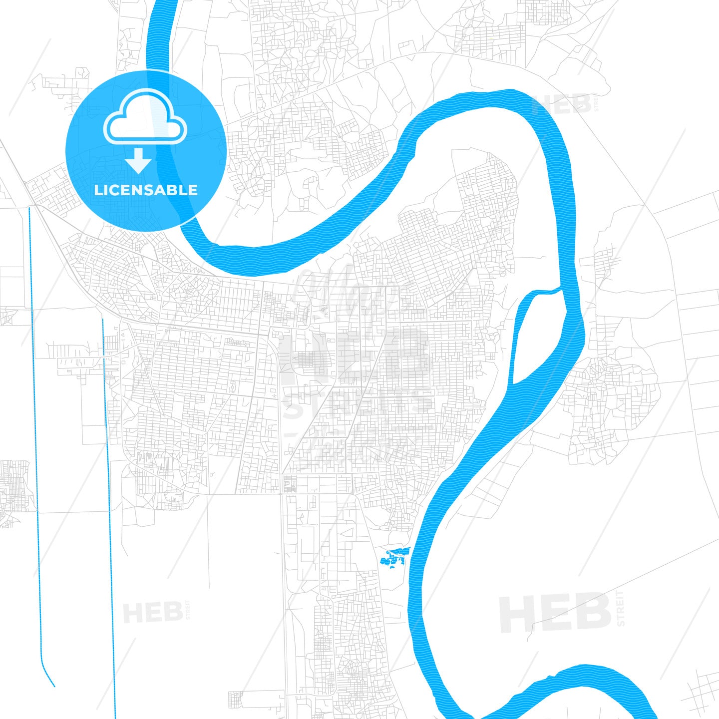 Wad Medani, Sudan PDF vector map with water in focus