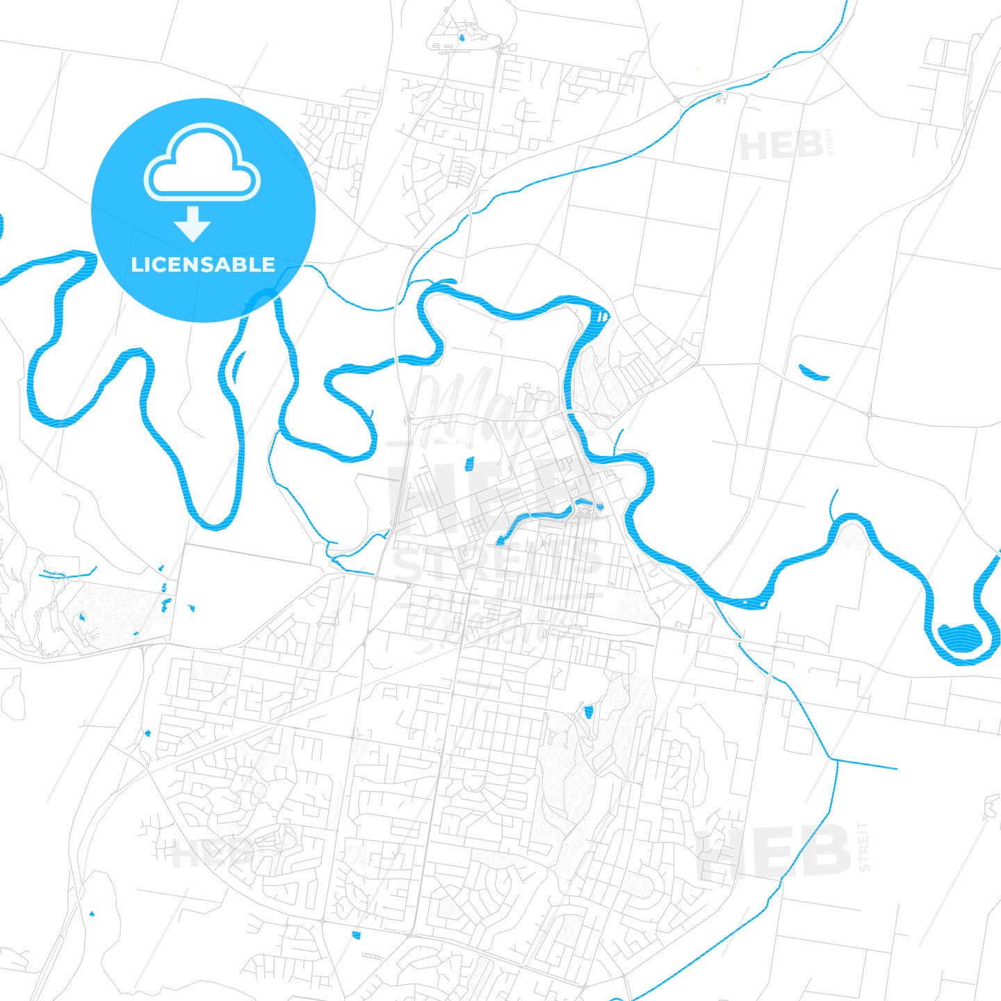 Wagga Wagga, Australia PDF vector map with water in focus
