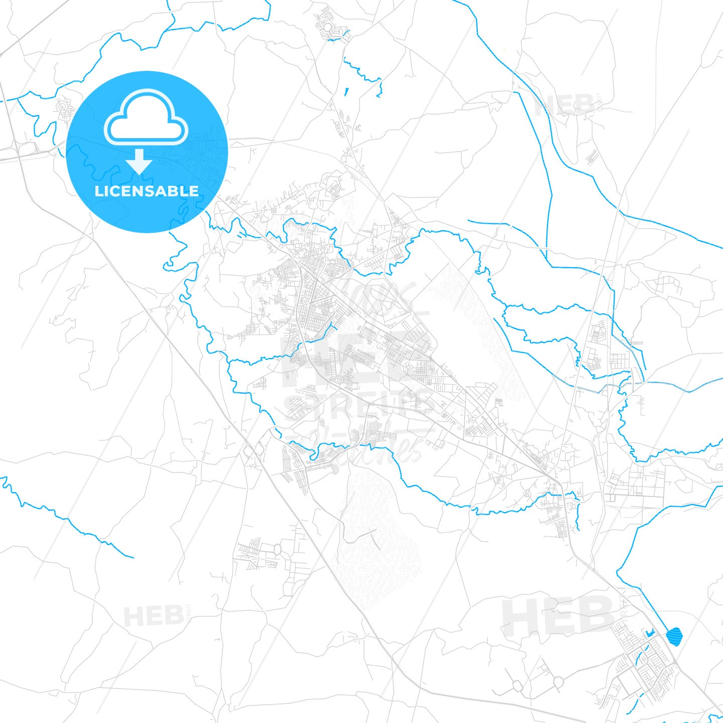 Wah Cantonment, Pakistan PDF vector map with water in focus