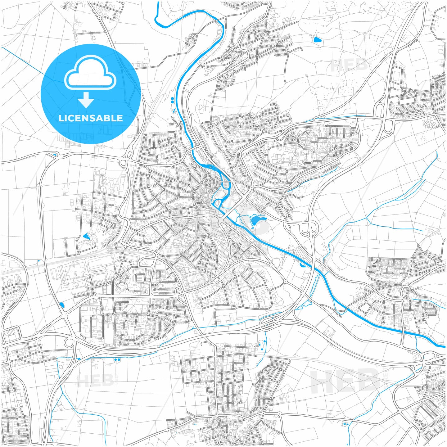 Waiblingen, Baden-Wuerttemberg, Germany, city map with high quality roads.