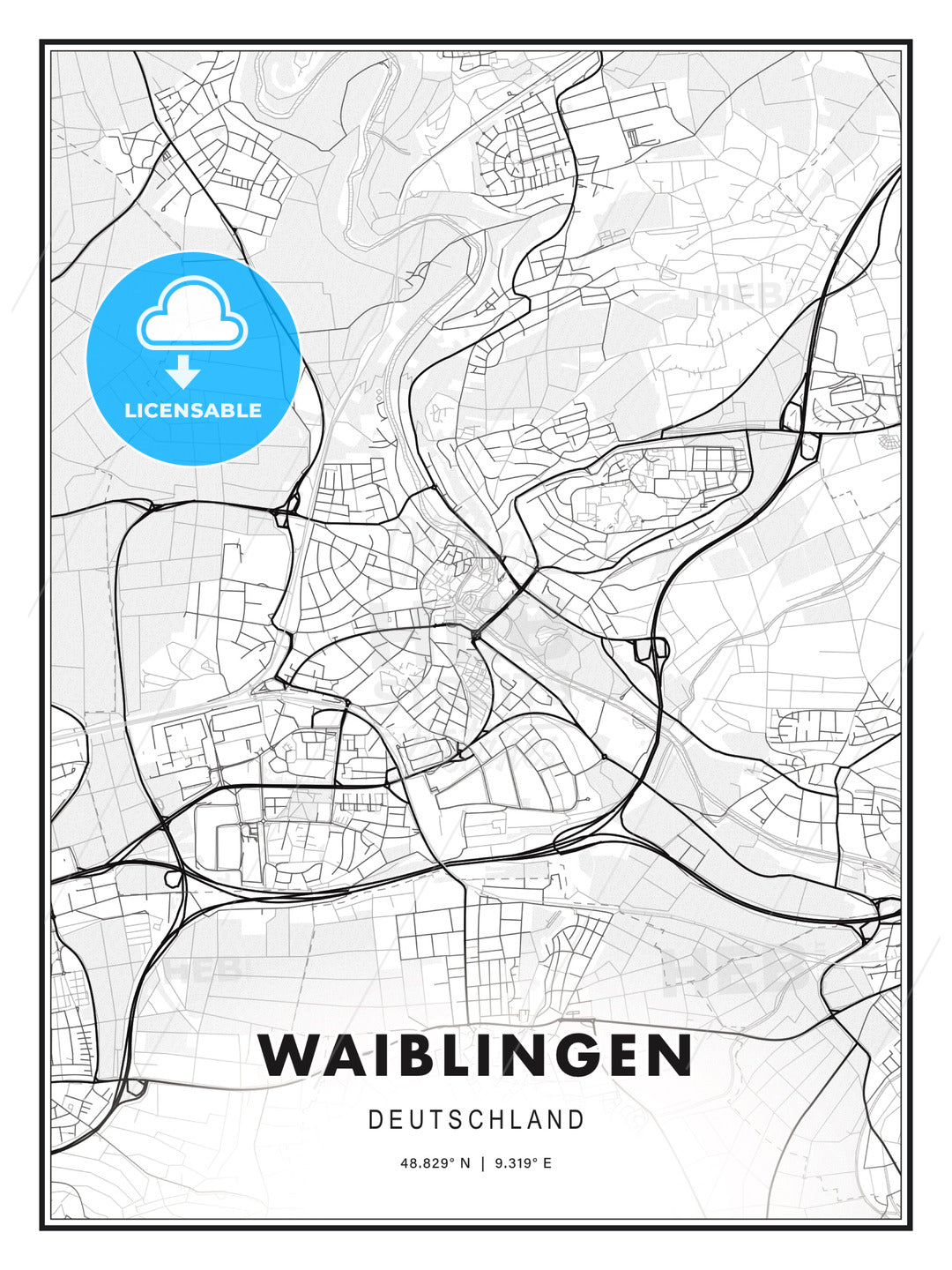 Waiblingen, Germany, Modern Print Template in Various Formats - HEBSTREITS Sketches