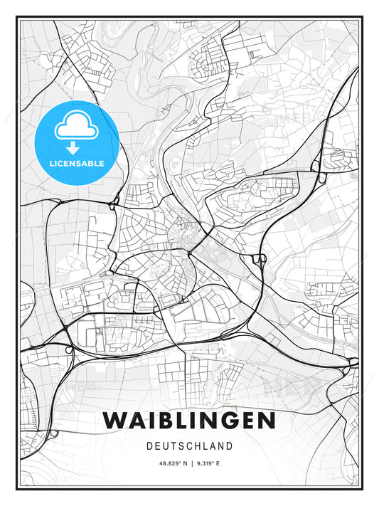 Waiblingen, Germany, Modern Print Template in Various Formats - HEBSTREITS Sketches