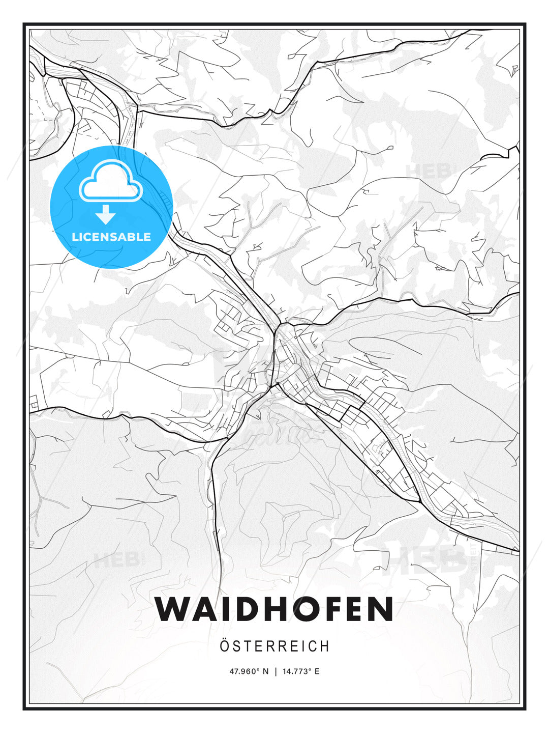 Waidhofen, Austria, Modern Print Template in Various Formats - HEBSTREITS Sketches