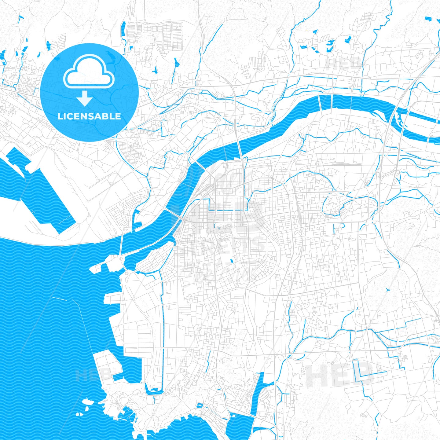 Wakayama, Japan PDF vector map with water in focus