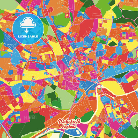 Wakefield, England Crazy Colorful Street Map Poster Template - HEBSTREITS Sketches