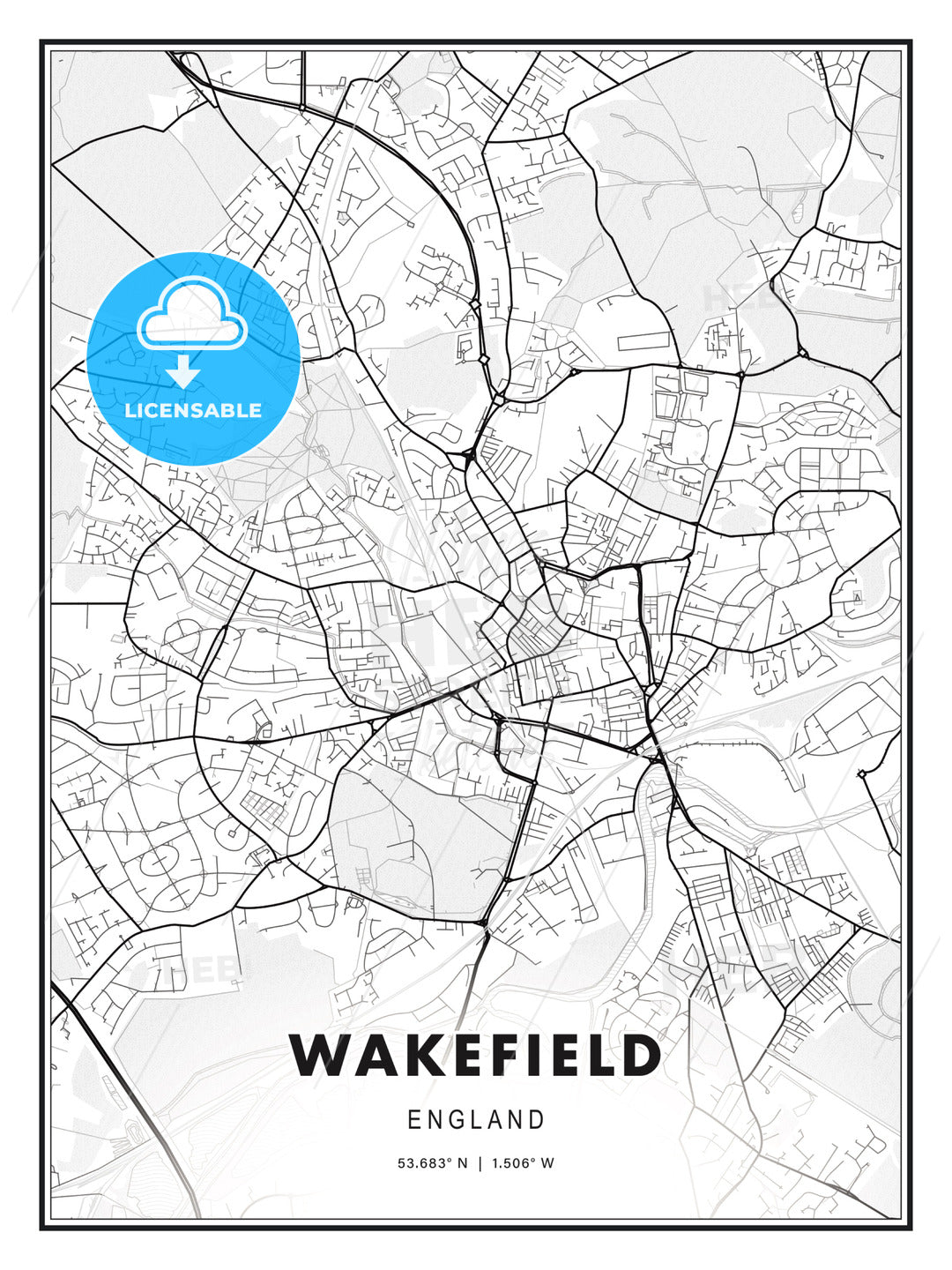 Wakefield, England, Modern Print Template in Various Formats - HEBSTREITS Sketches
