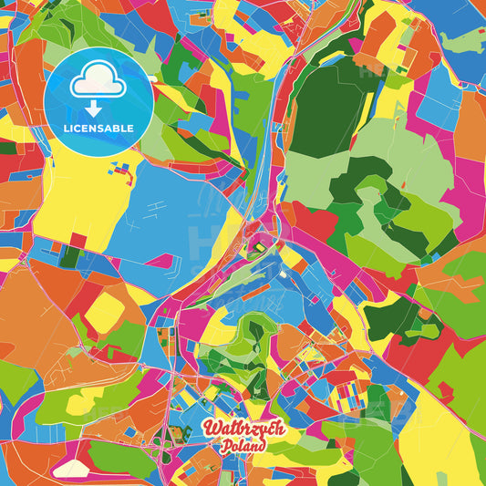 Wałbrzych, Poland Crazy Colorful Street Map Poster Template - HEBSTREITS Sketches