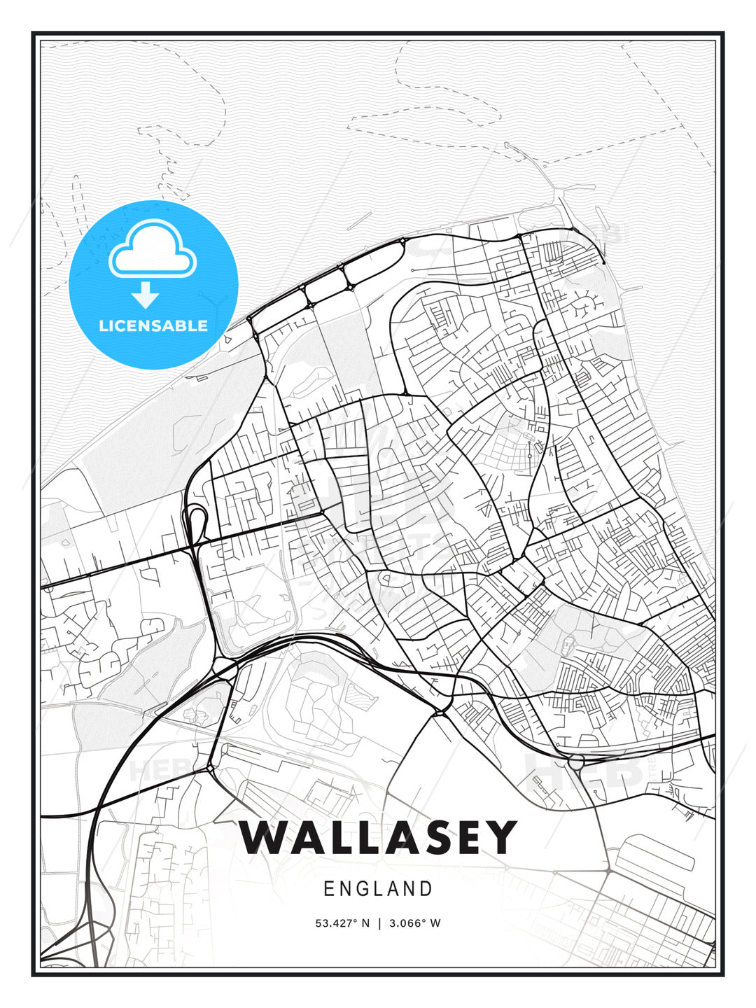 Wallasey, England, Modern Print Template in Various Formats - HEBSTREITS Sketches