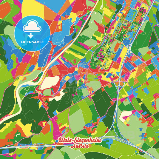 Wals-Siezenheim, Austria Crazy Colorful Street Map Poster Template - HEBSTREITS Sketches