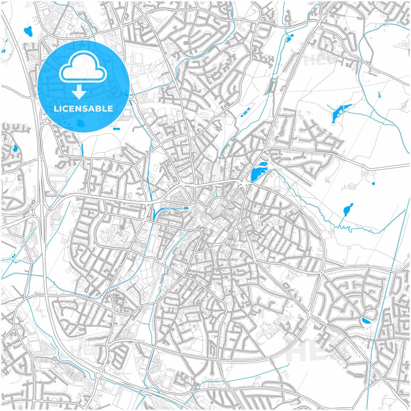 Walsall, West Midlands, England, city map with high quality roads.