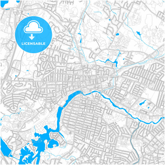 Waltham, Massachusetts, United States, city map with high quality roads.