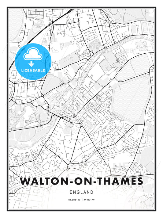 Walton-on-Thames, England, Modern Print Template in Various Formats - HEBSTREITS Sketches