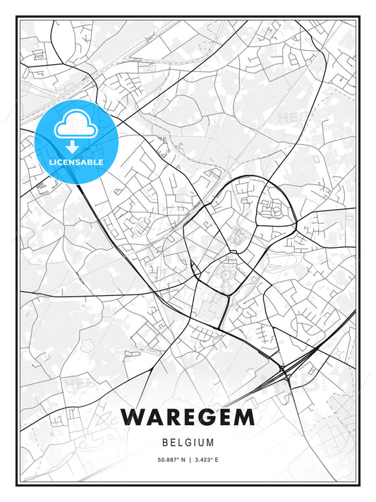 Waregem, Belgium, Modern Print Template in Various Formats - HEBSTREITS Sketches