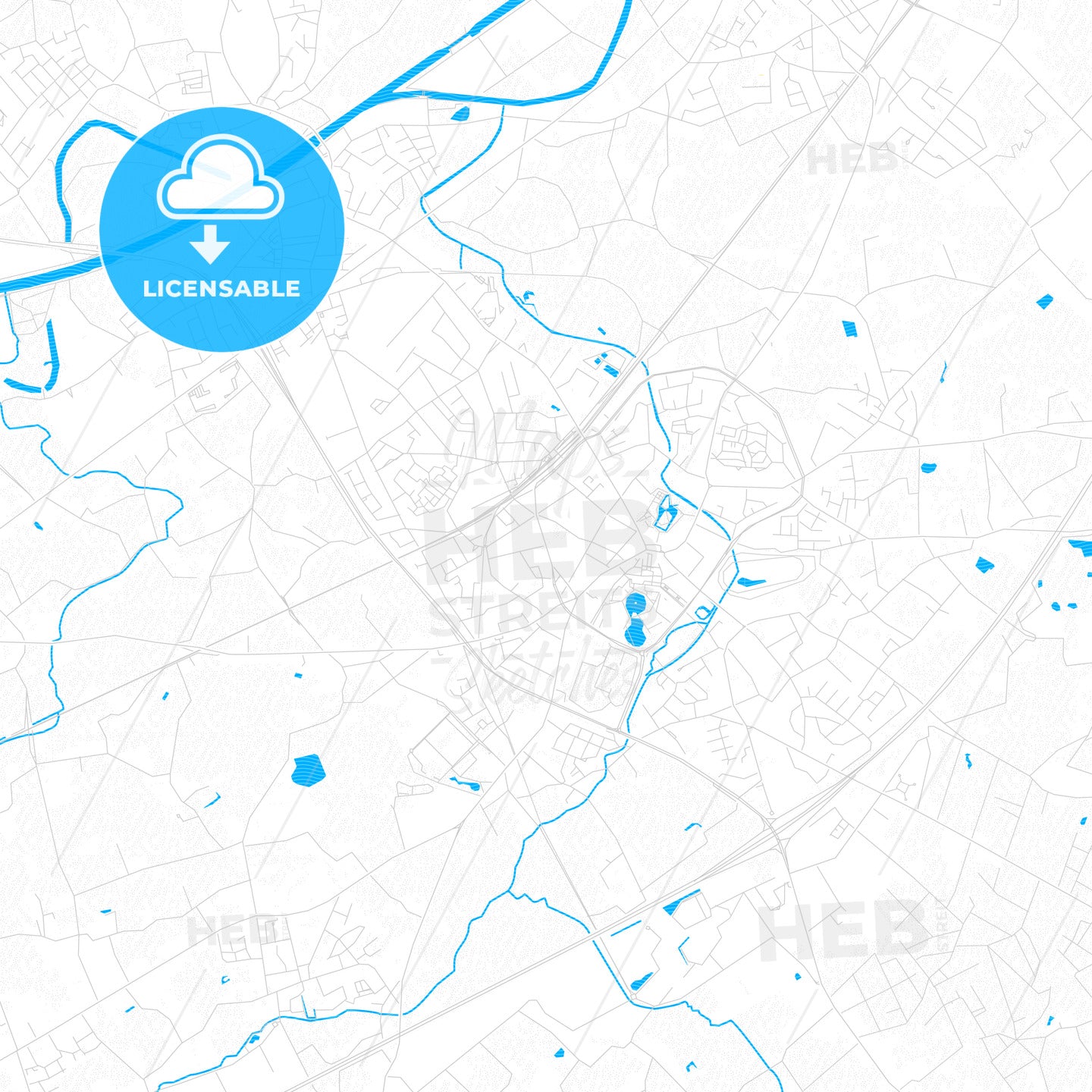 Waregem, Belgium PDF vector map with water in focus