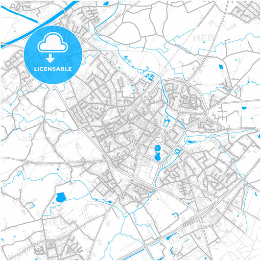 Waregem, West Flanders, Belgium, city map with high quality roads.