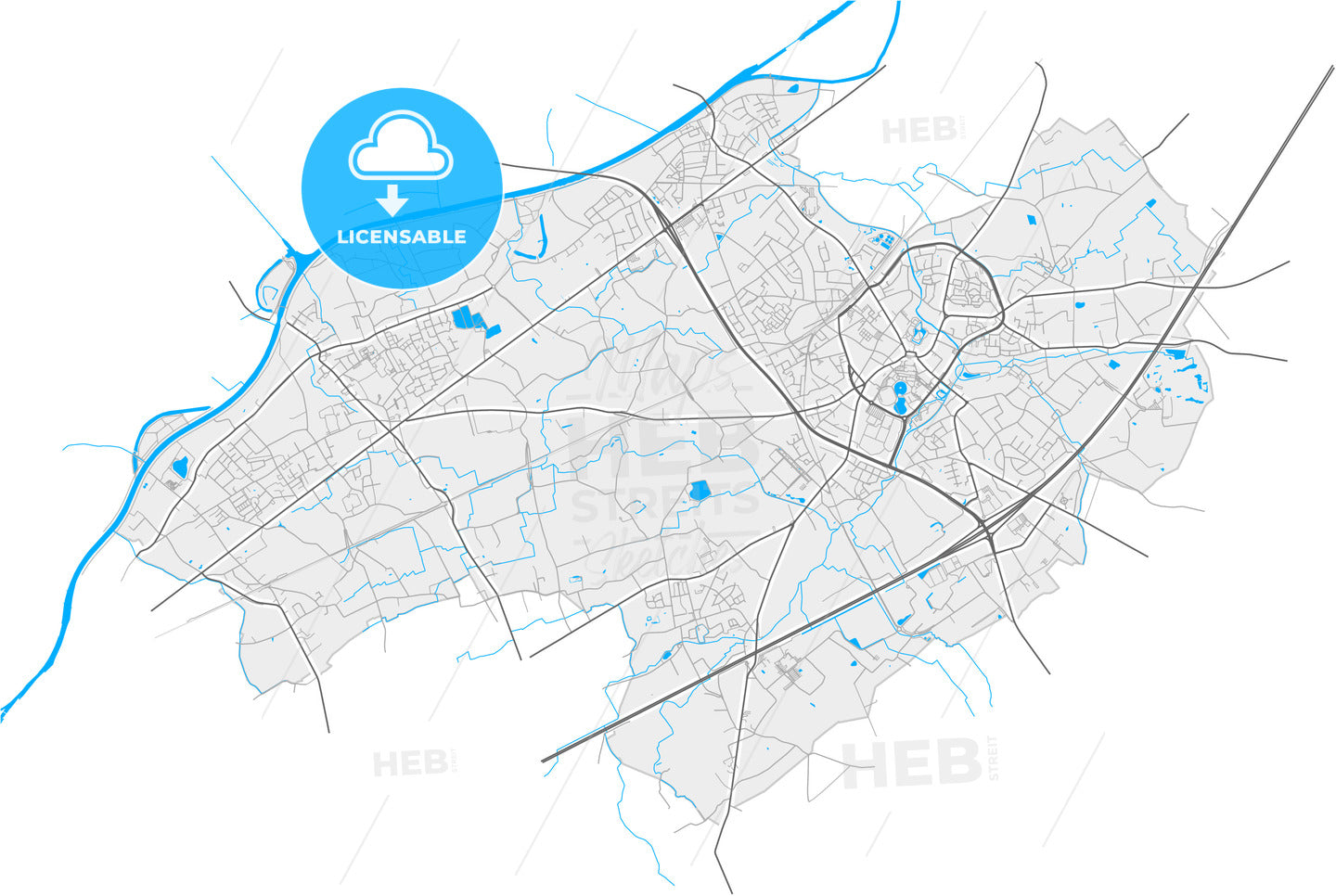 Waregem, West Flanders, Belgium, high quality vector map