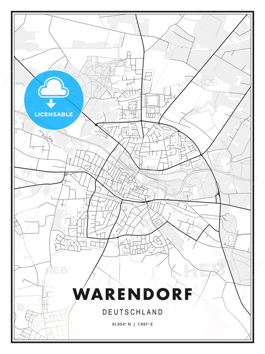 Warendorf, Germany, Modern Print Template in Various Formats - HEBSTREITS Sketches