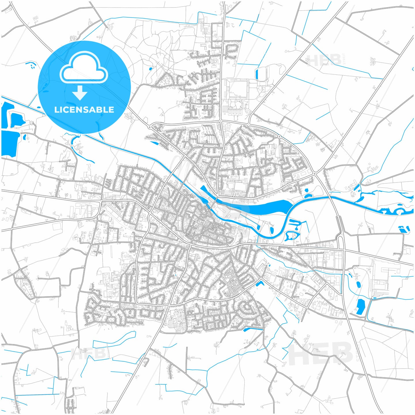 Warendorf, North Rhine-Westphalia, Germany, city map with high quality roads.