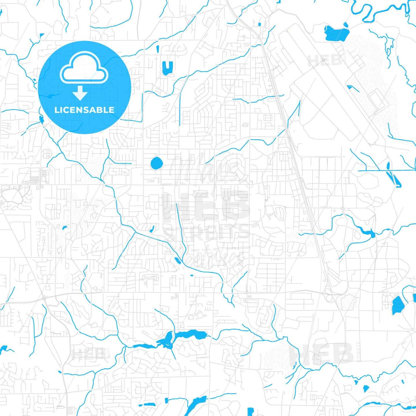 Warner Robins, Georgia, United States, PDF vector map with water in focus