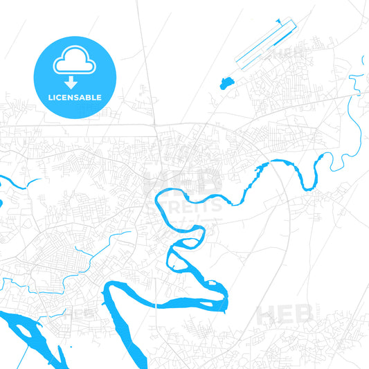 Warri, Nigeria PDF vector map with water in focus