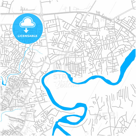 Warri, Nigeria, city map with high quality roads.