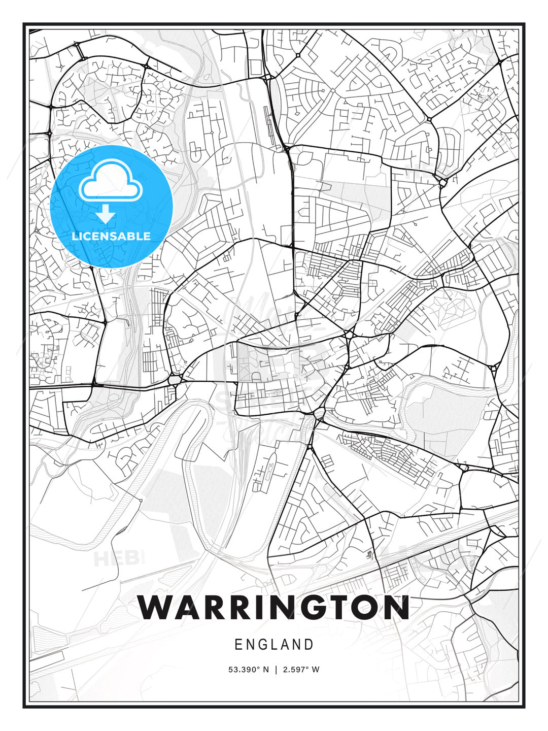 Warrington, England, Modern Print Template in Various Formats - HEBSTREITS Sketches