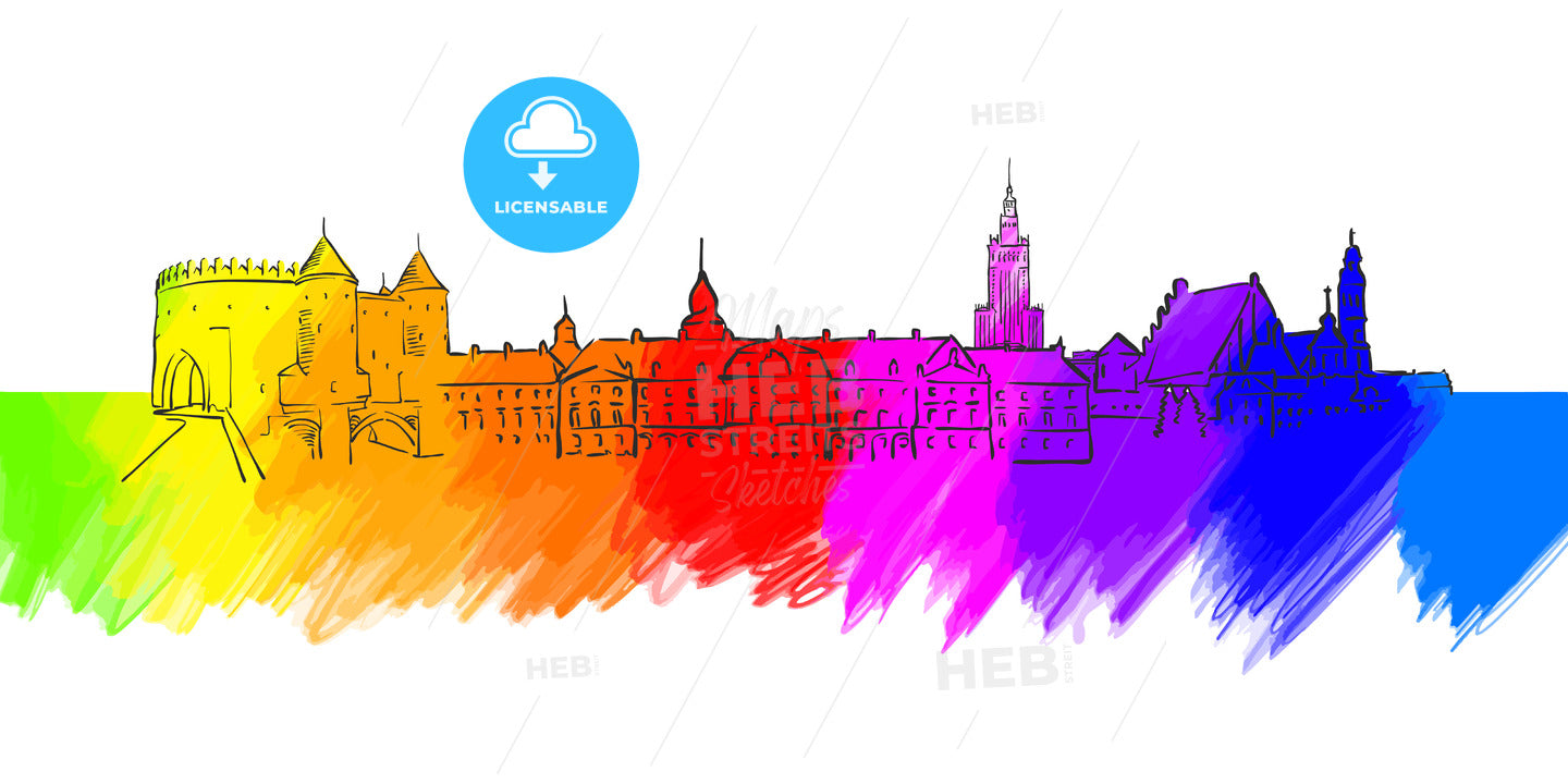 Warsaw Colorful Landmark Banner – instant download