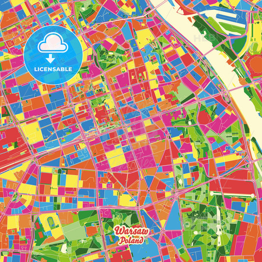 Warsaw, Poland Crazy Colorful Street Map Poster Template - HEBSTREITS Sketches