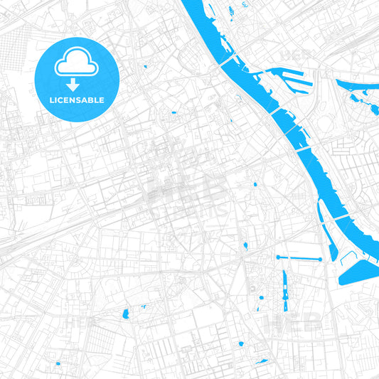 Warsaw, Poland PDF vector map with water in focus