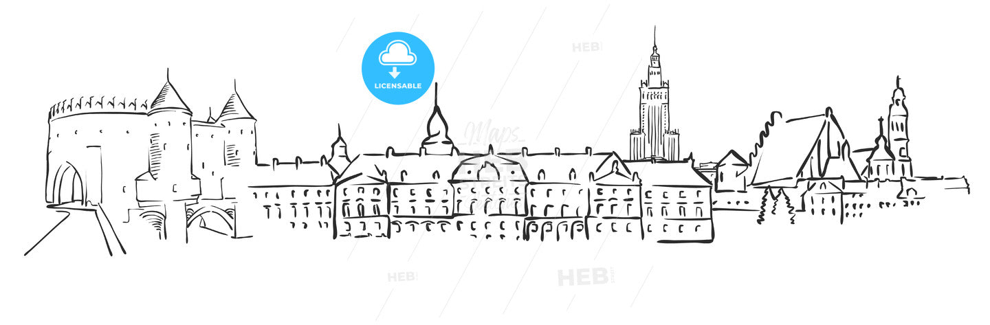 Warsaw, Poland, Panorama Sketch – instant download