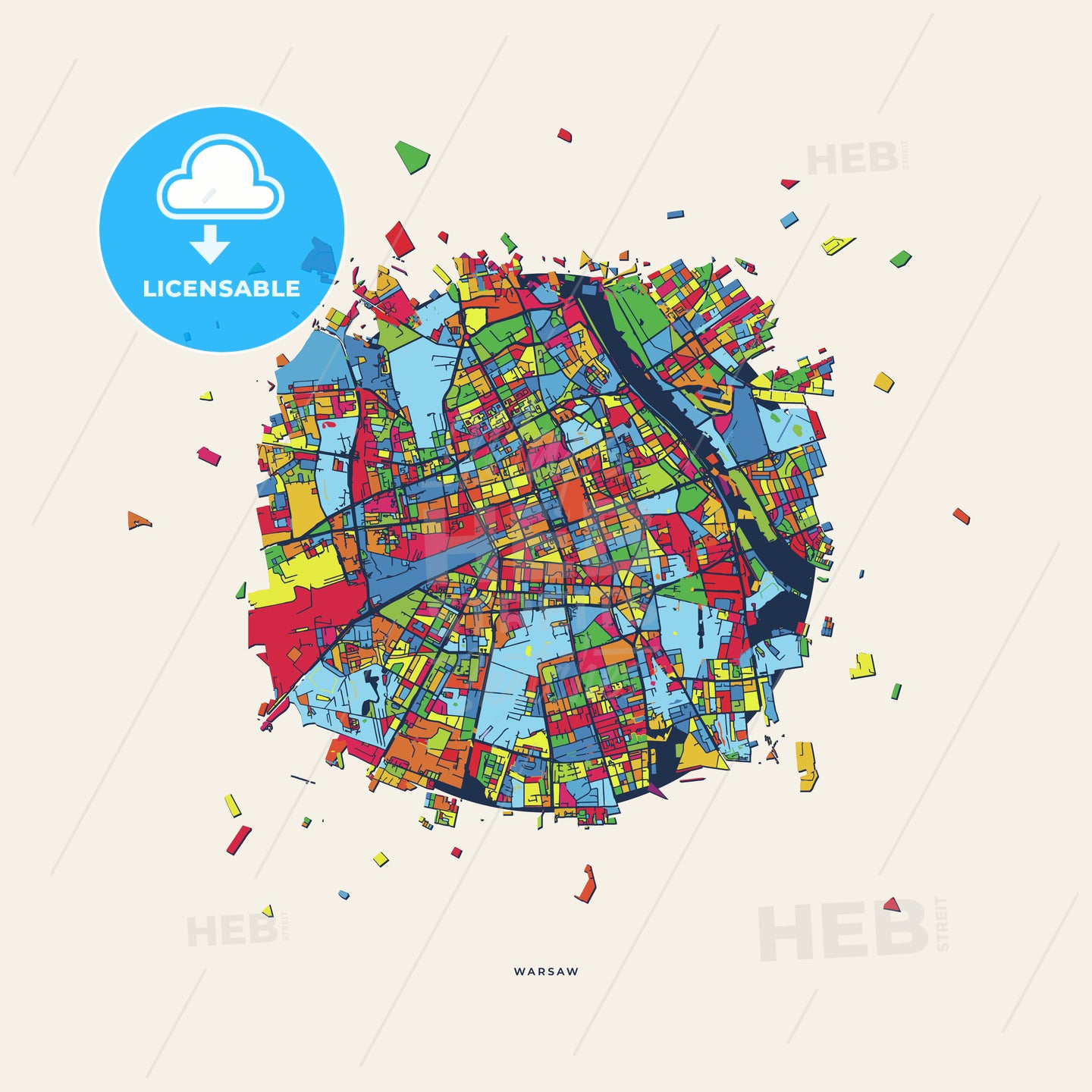 Warsaw Poland Colorful Confetti Map – HEBSTREITS