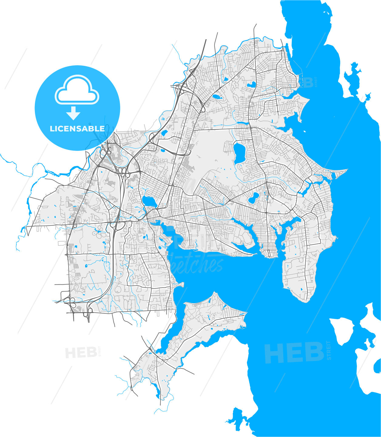 Warwick, Rhode Island, United States, high quality vector map