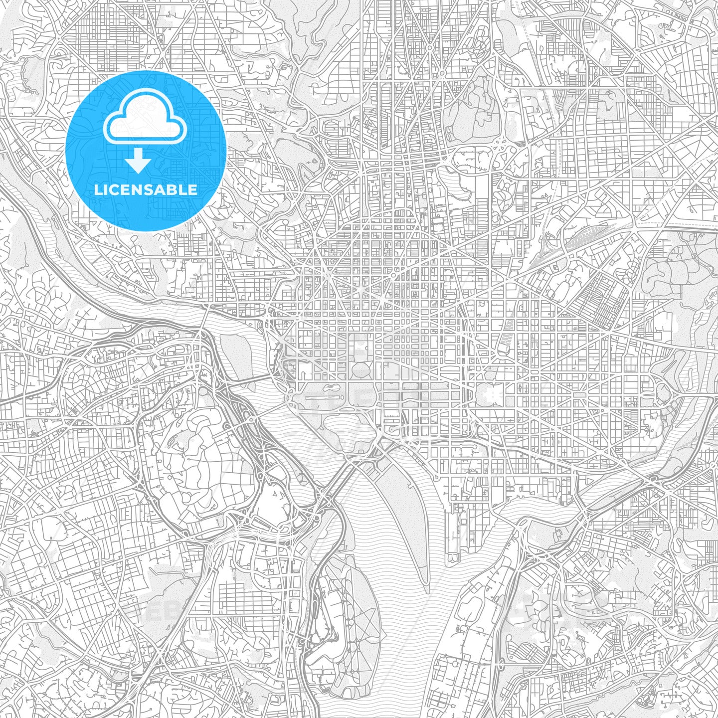 Washington, D.C., USA, bright outlined vector map