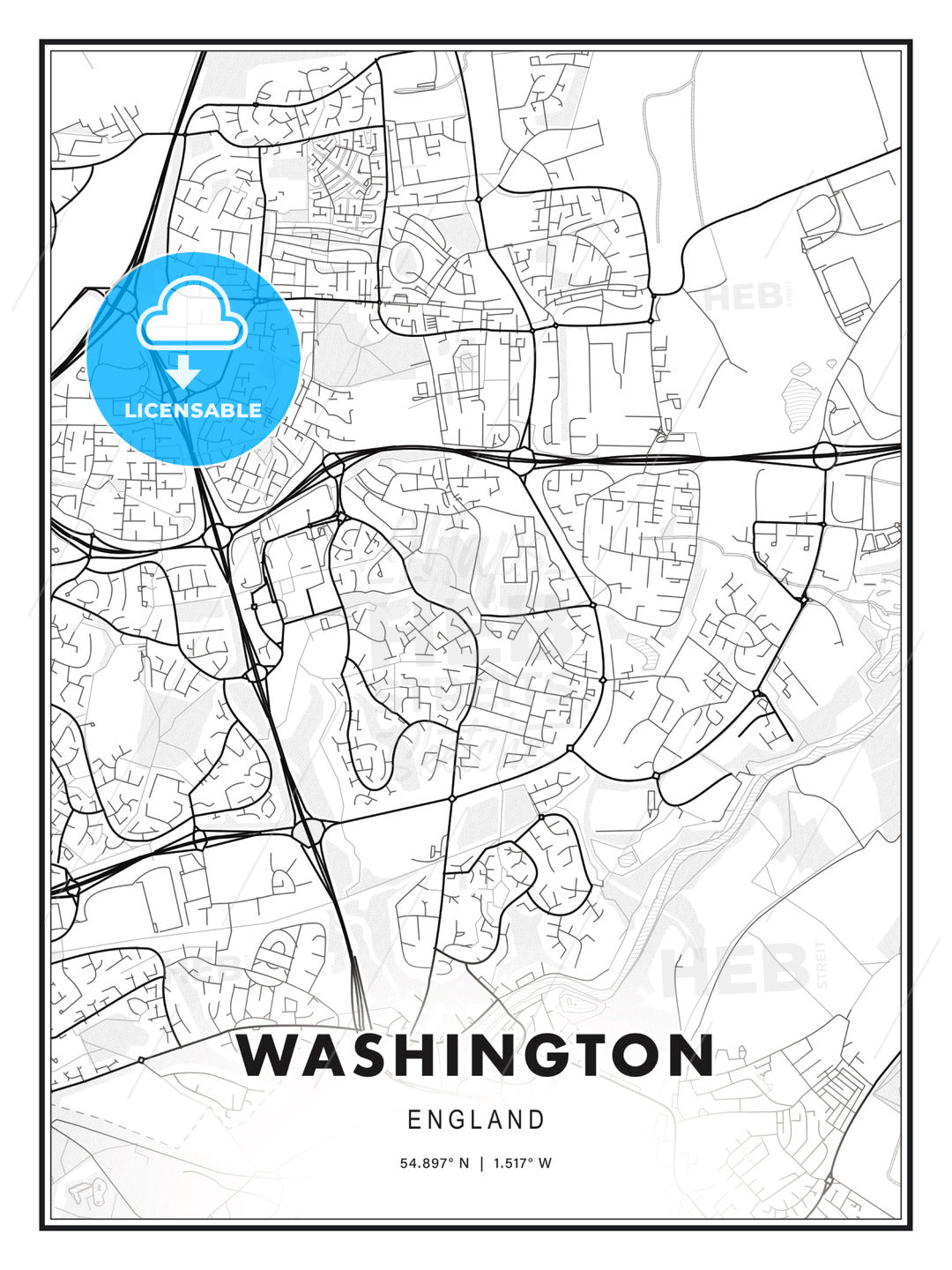 Washington, England, Modern Print Template in Various Formats - HEBSTREITS Sketches