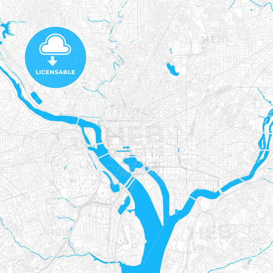 Washington, D.C., United States, PDF vector map with water in focus