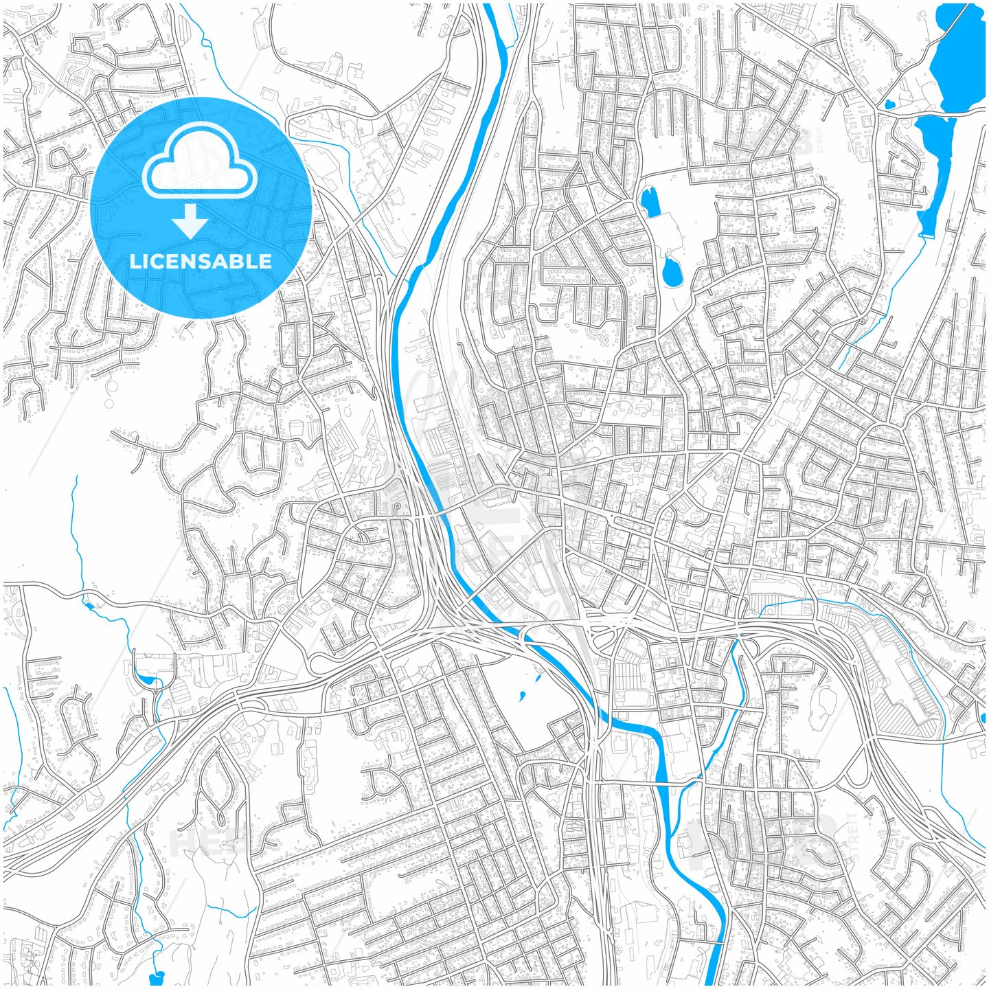 Waterbury, Connecticut, United States, city map with high quality roads.