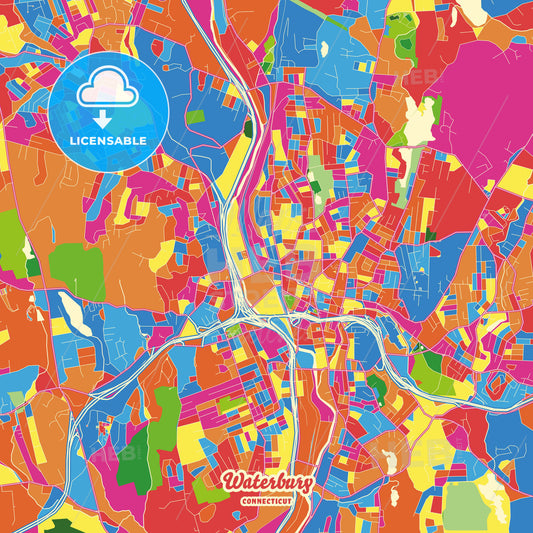 Waterbury, United States Crazy Colorful Street Map Poster Template - HEBSTREITS Sketches