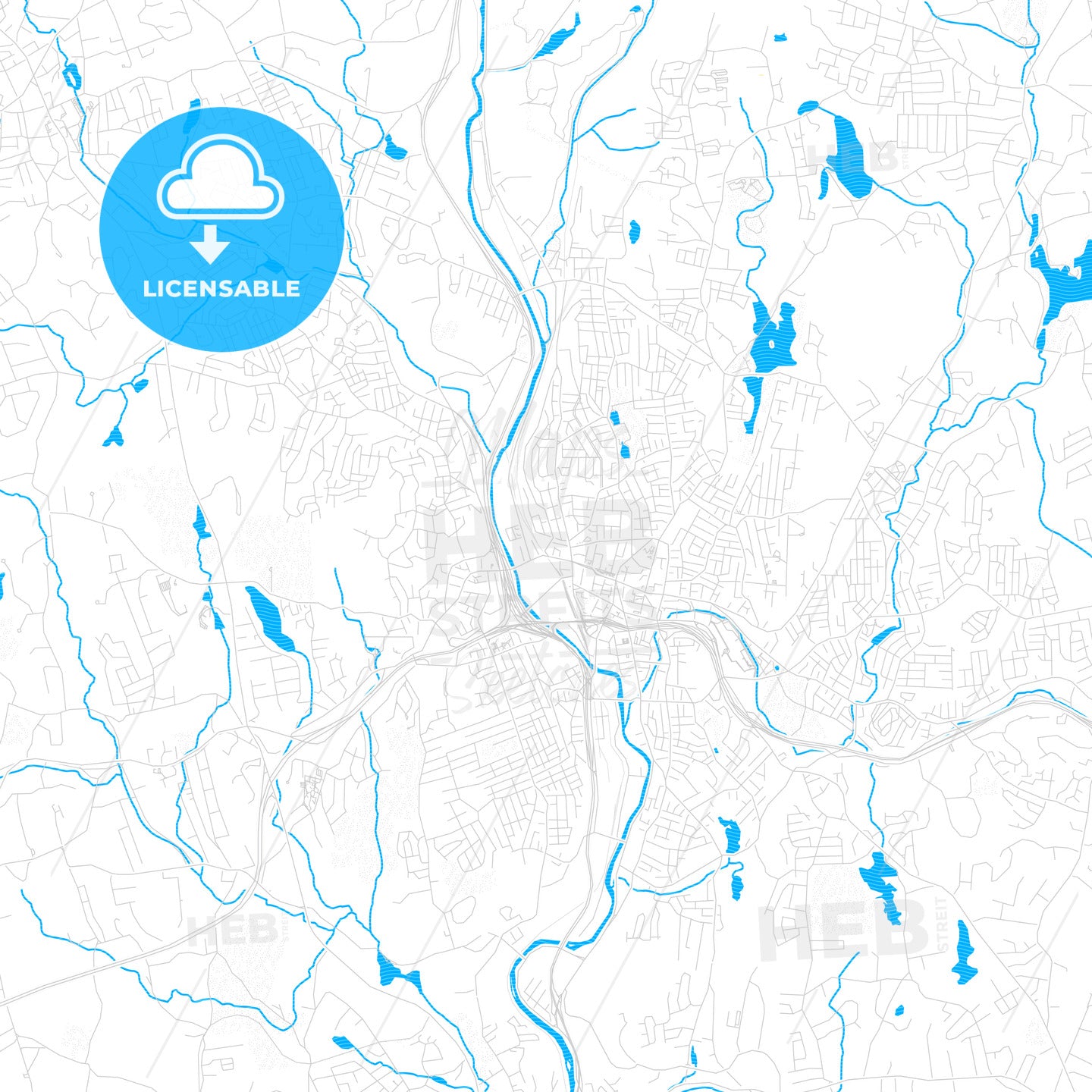 Waterbury, Connecticut, United States, PDF vector map with water in focus