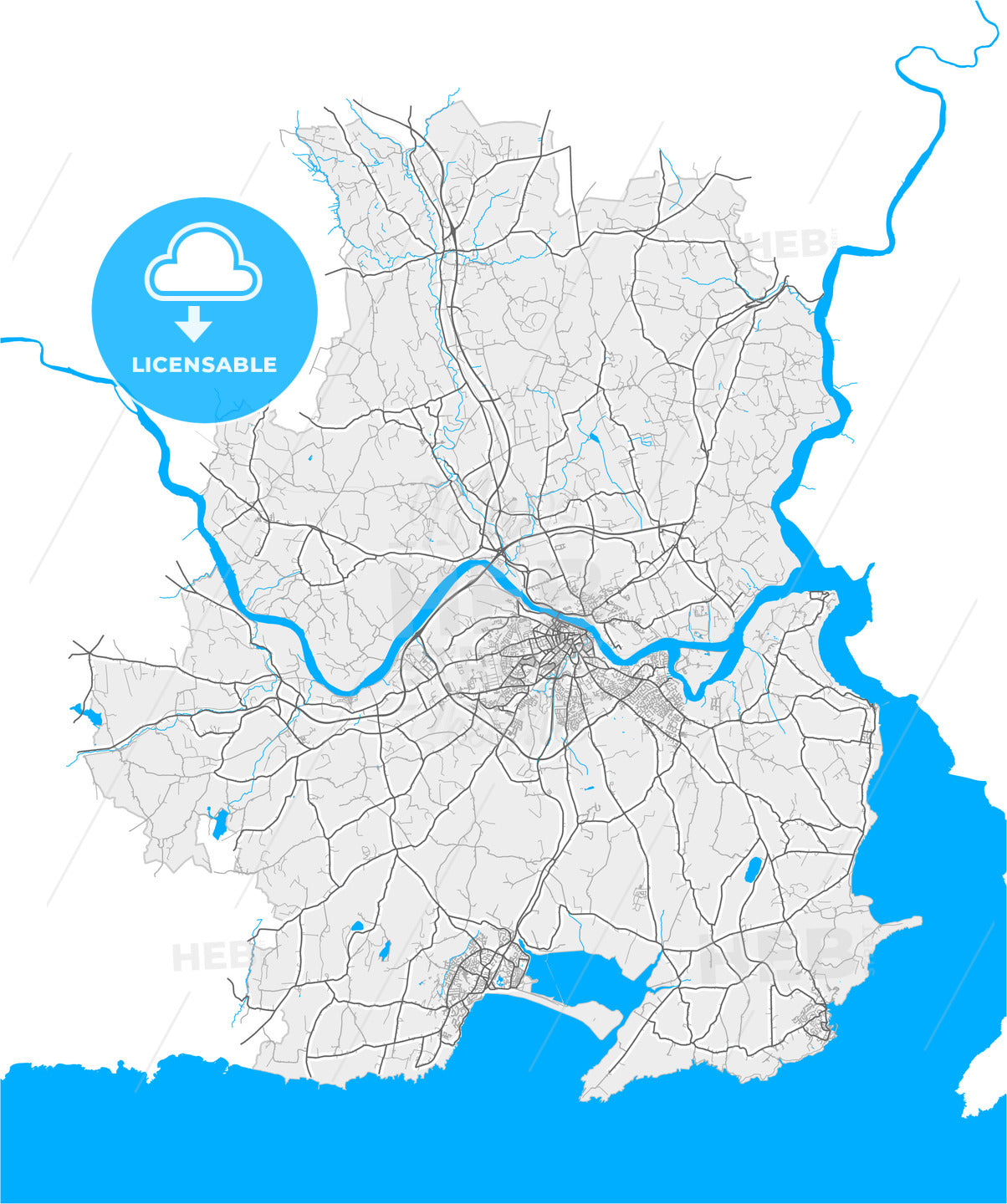 Waterford, County Waterford &amp; County Kilkenny, Ireland, high quality vector map