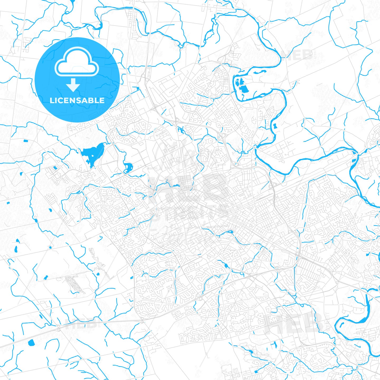 Waterloo, Canada PDF vector map with water in focus