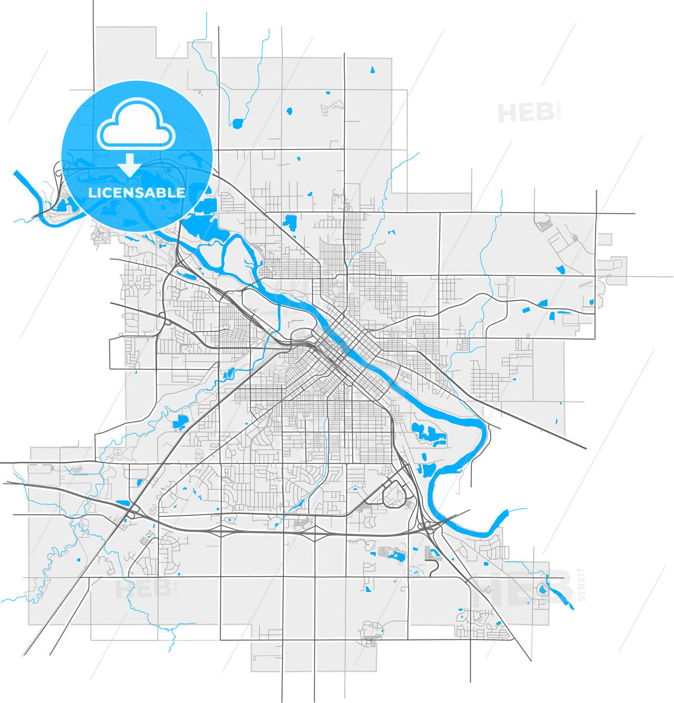 Waterloo, Iowa, United States, high quality vector map