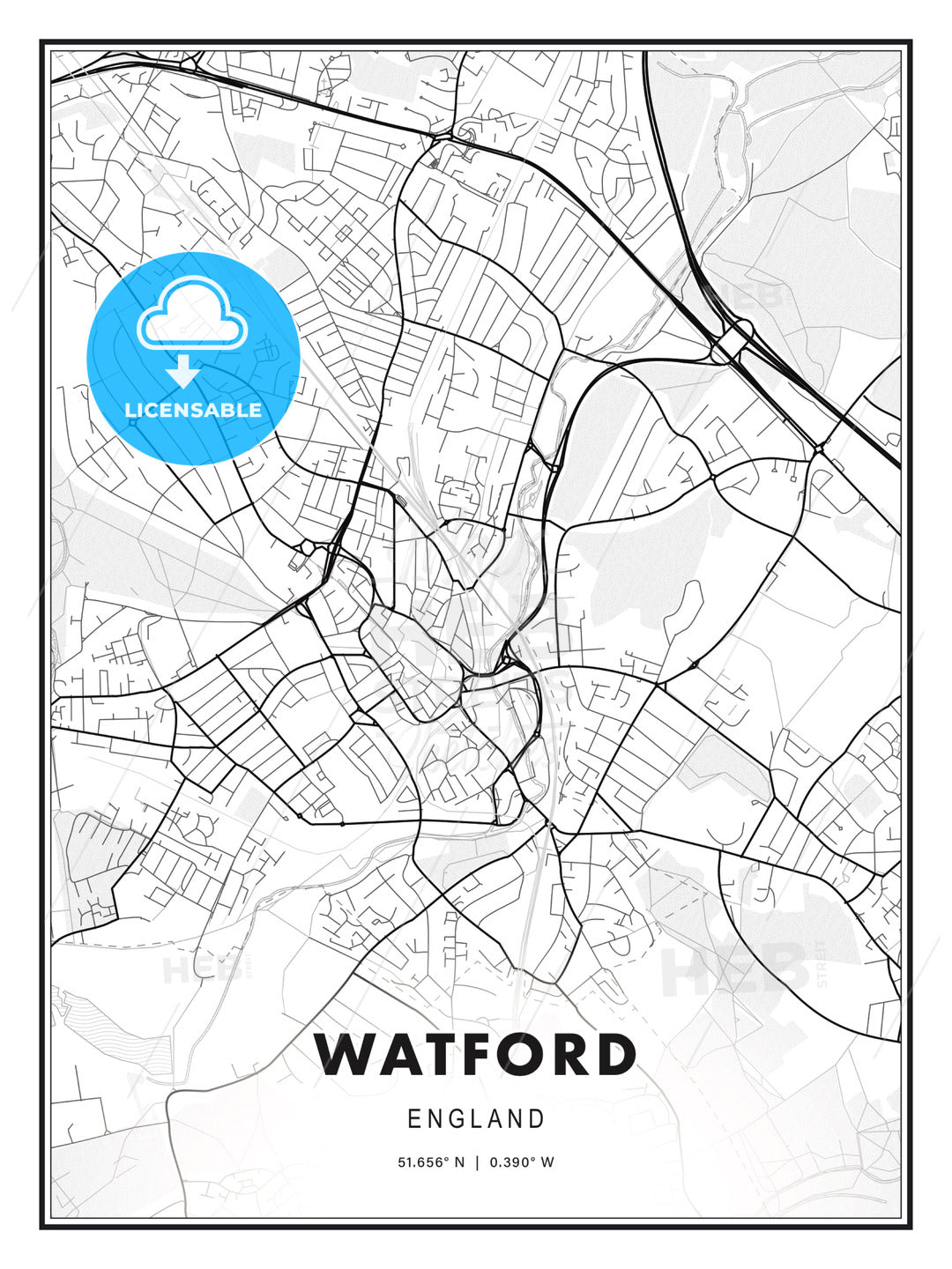 Watford, England, Modern Print Template in Various Formats - HEBSTREITS Sketches