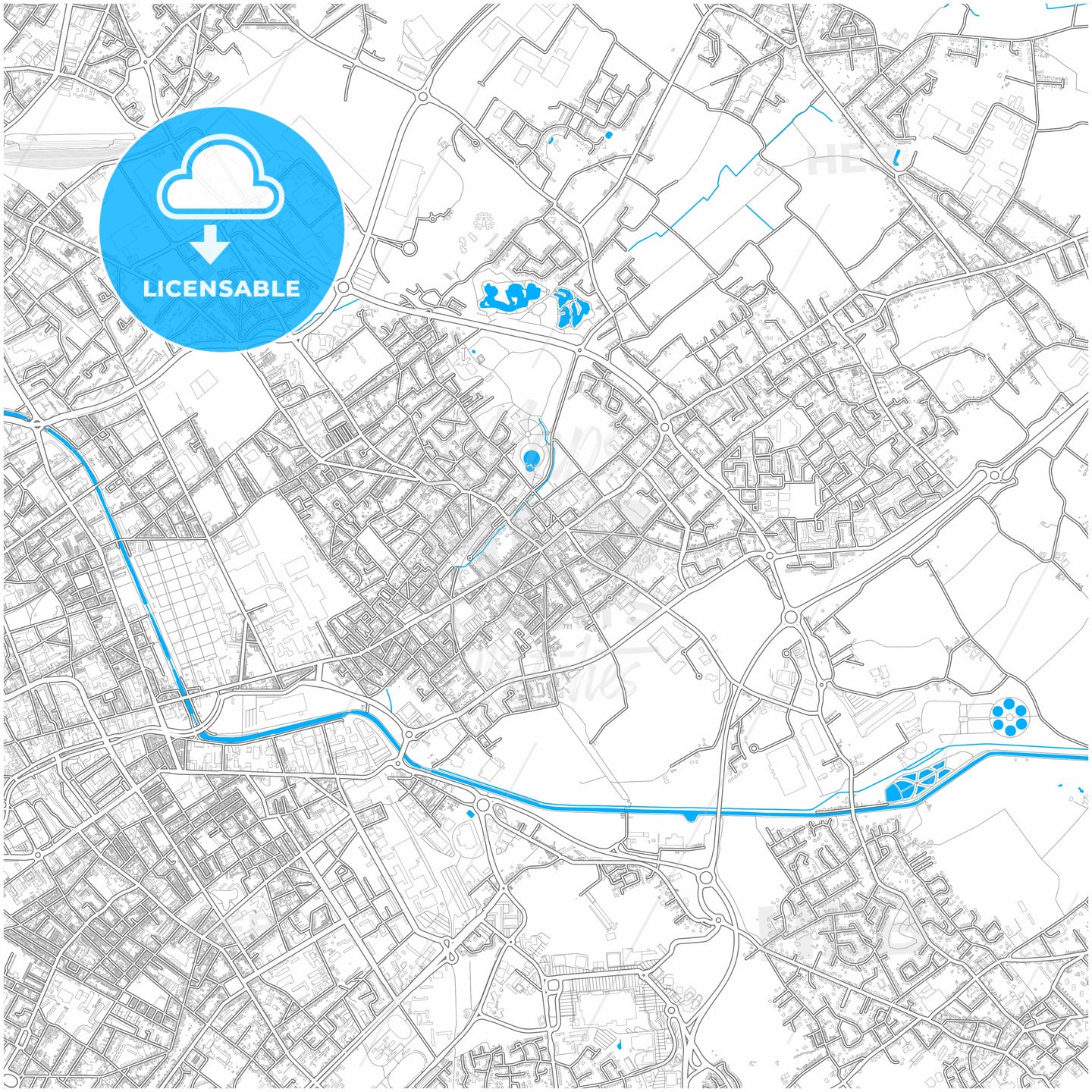 Wattrelos, Nord, France, city map with high quality roads.