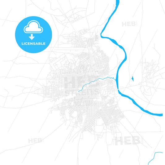 Wau, South Sudan PDF vector map with water in focus