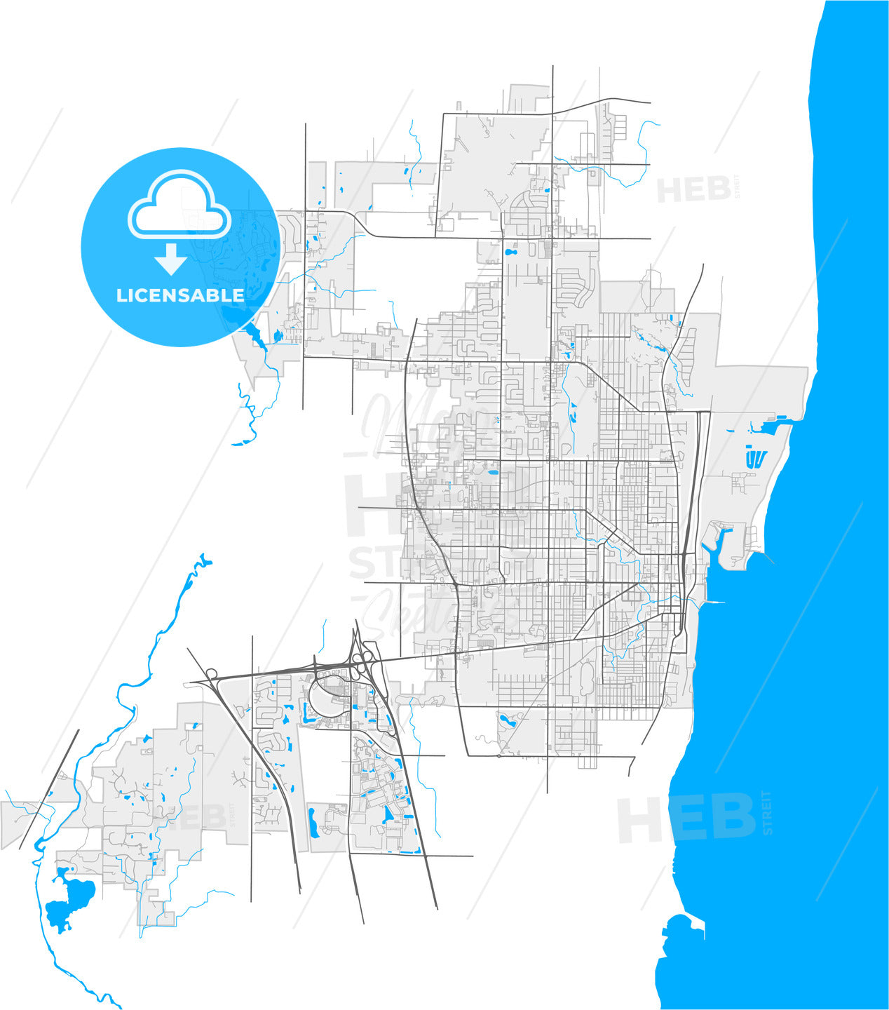 Waukegan, Illinois, United States, high quality vector map