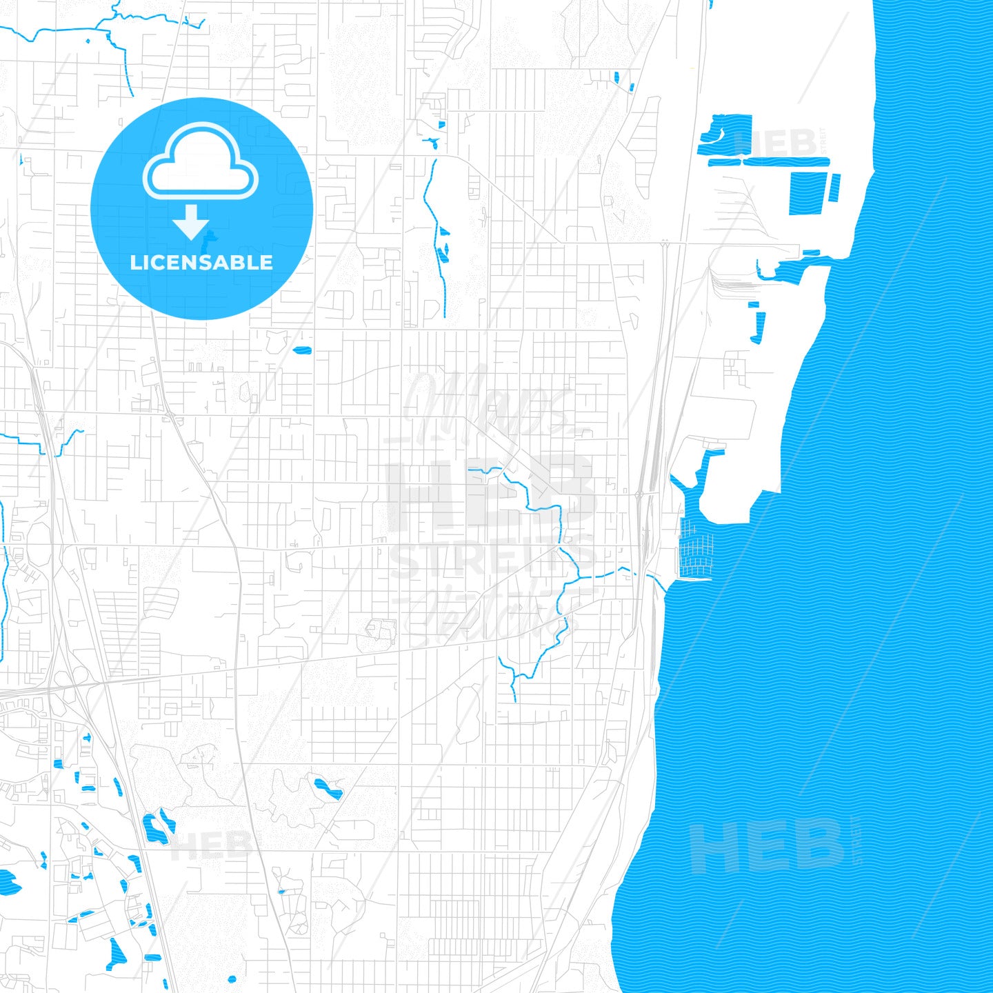 Waukegan, Illinois, United States, PDF vector map with water in focus