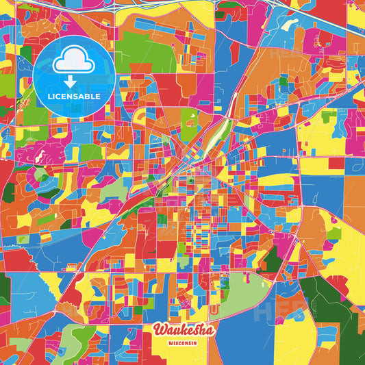 Waukesha, United States Crazy Colorful Street Map Poster Template - HEBSTREITS Sketches