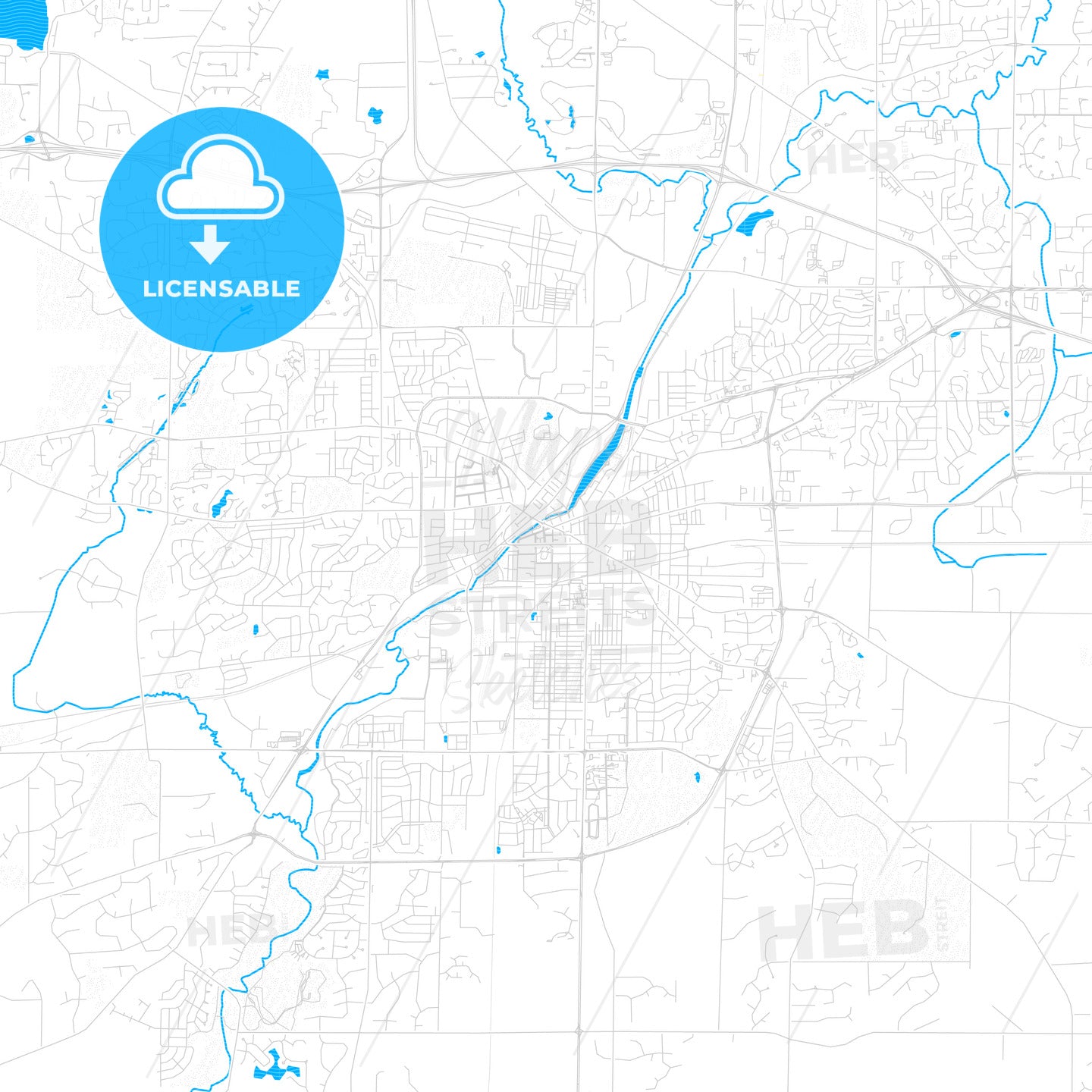 Waukesha, Wisconsin, United States, PDF vector map with water in focus